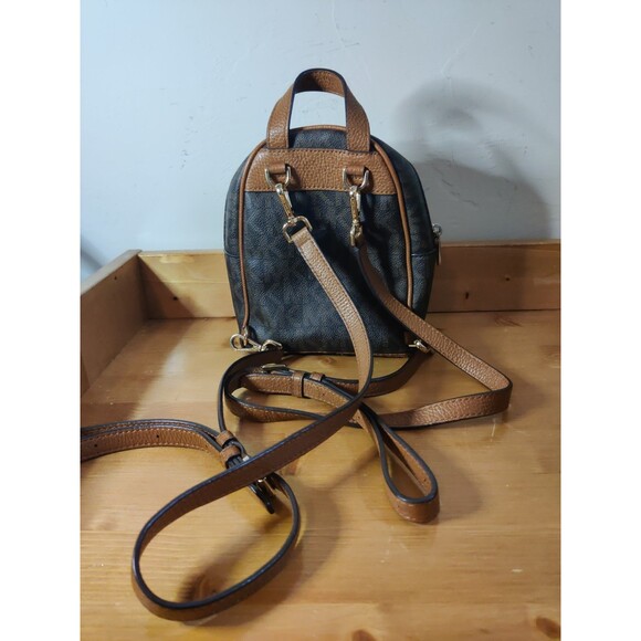 Michael Kors Rhea Mini Backpack Purse Brown Gold Square Studs Read! - Picture 4 of 15
